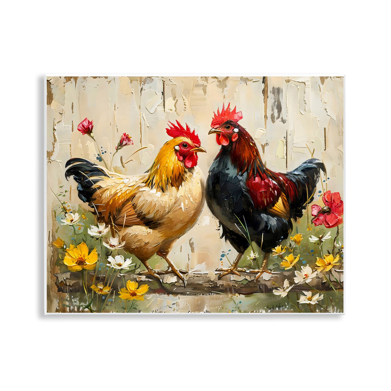 Stupell Industries Country Chic Floral Roosters Wall Plaque, design by LSR Creative Studio